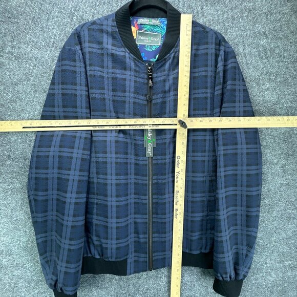 Paisley & Gray Bomber Jacket Mens Medium Blue Plaid Full Zip Slim Fit Seersucker - Picture 7 of 16